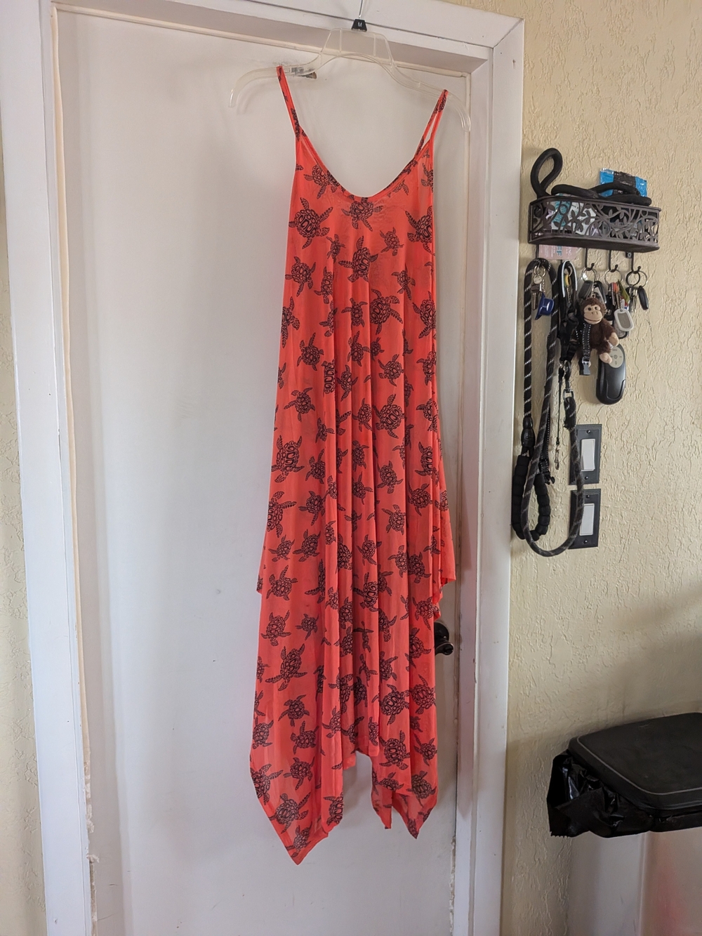 India Boutique Coral and Black Asymmetrical Handkerchief Hem Maxi Dress